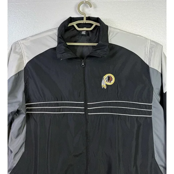 Washington Redskins Jacket Adult XL Black Gray White Windbreaker Reebok NFL Logo - Picture 2 of 7